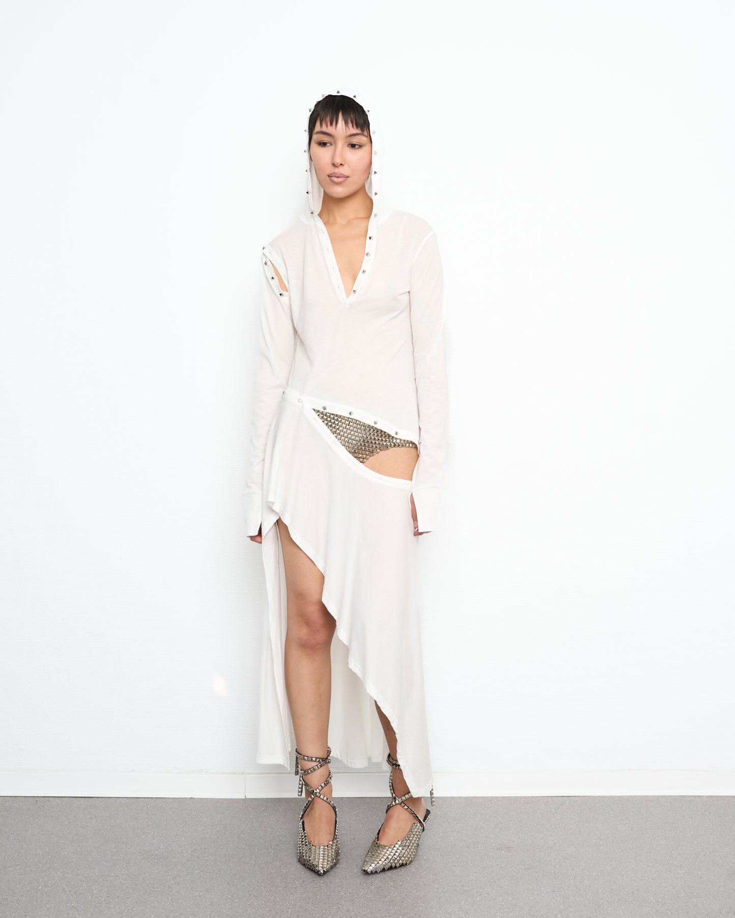 STUD detachable high low dress white