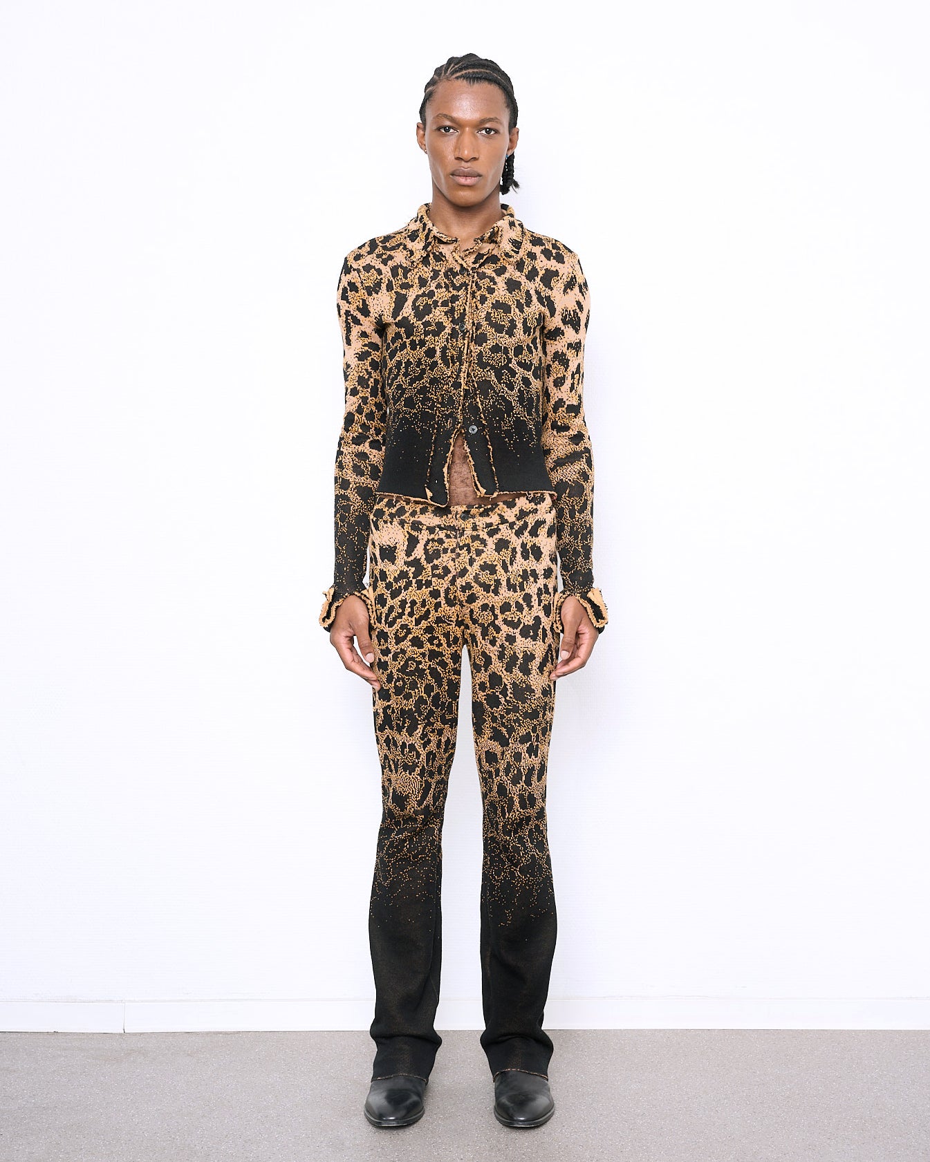 CHEETAH knit distressed trousers