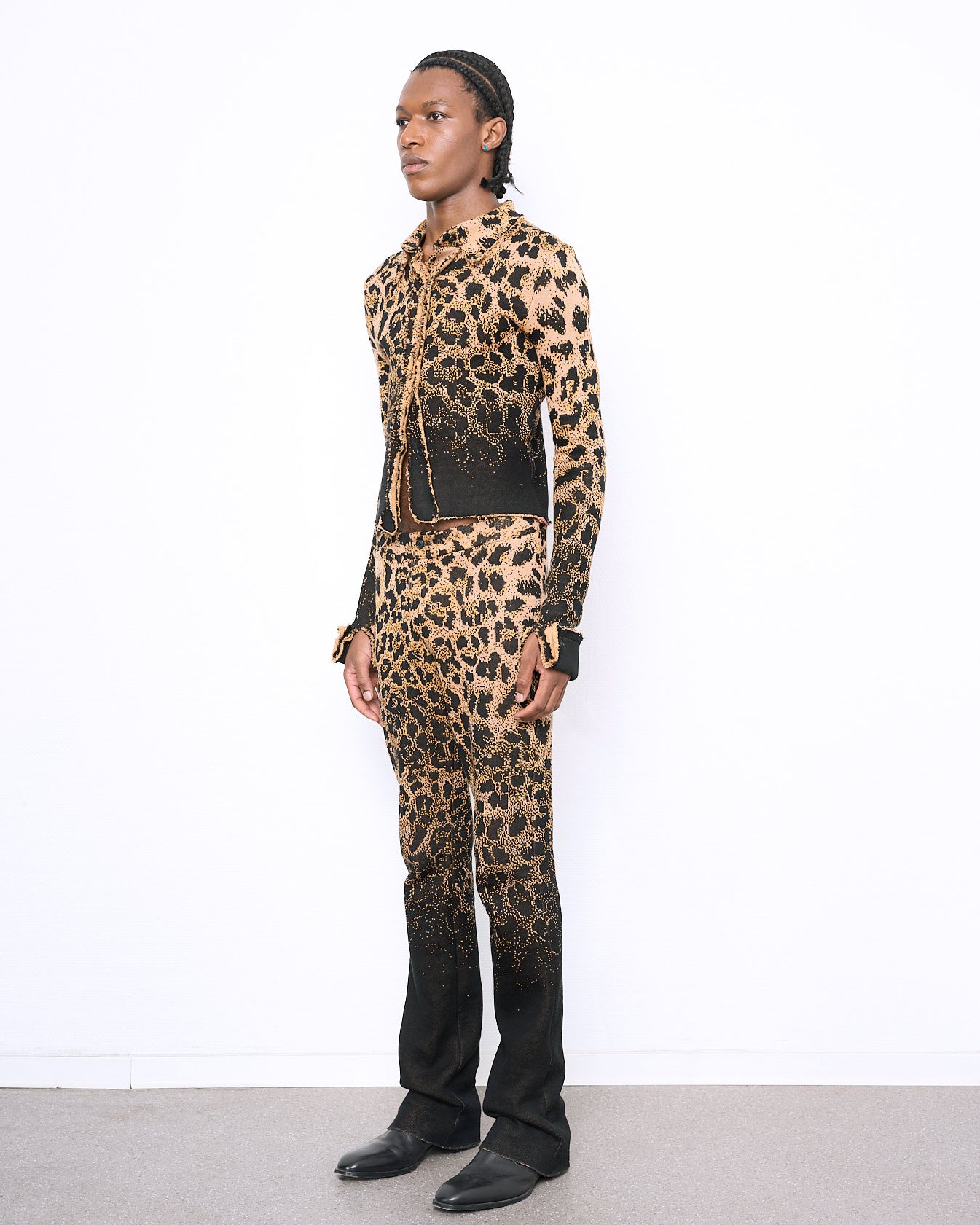 CHEETAH knit distressed trousers