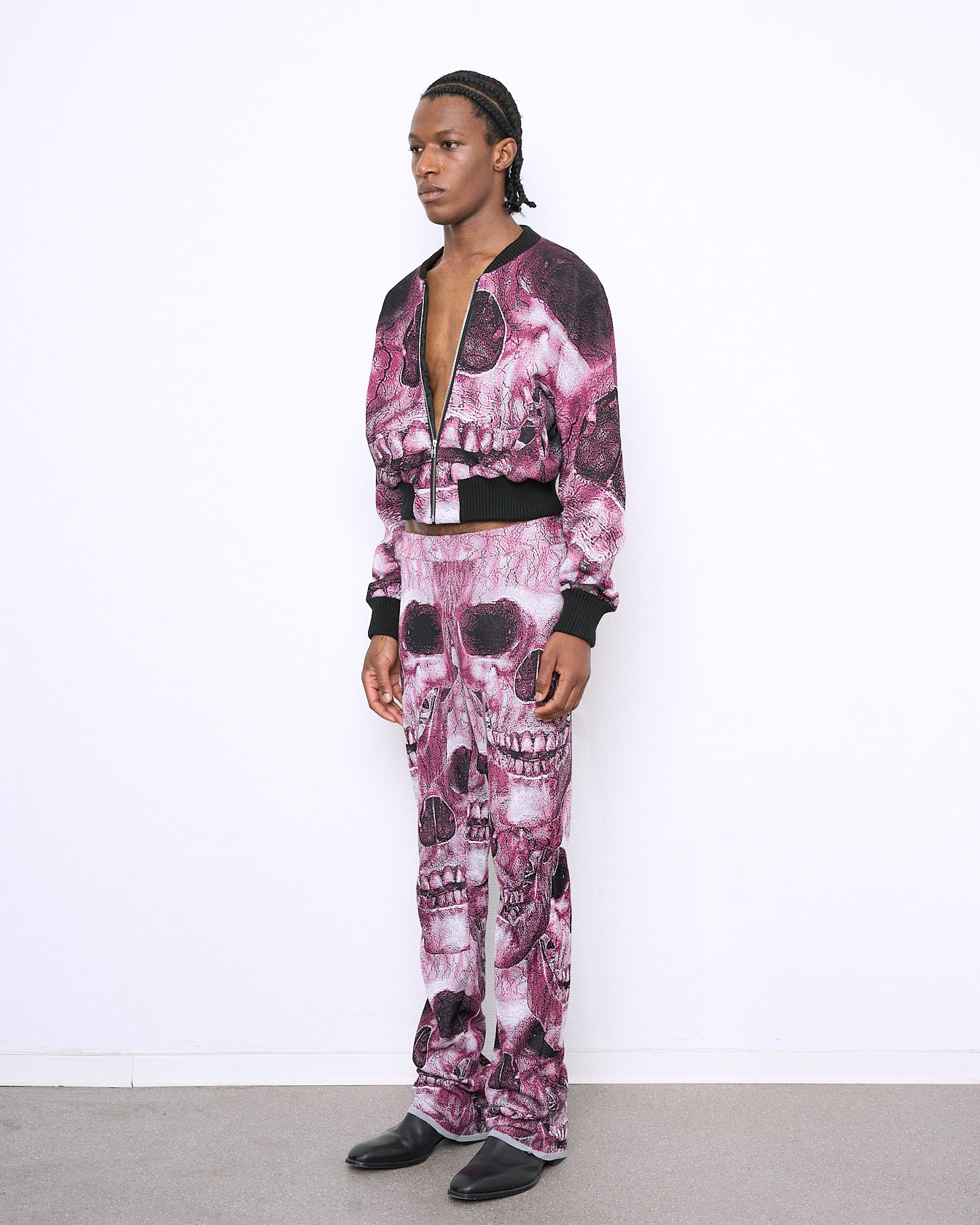 SKULL fine knit trousers pink