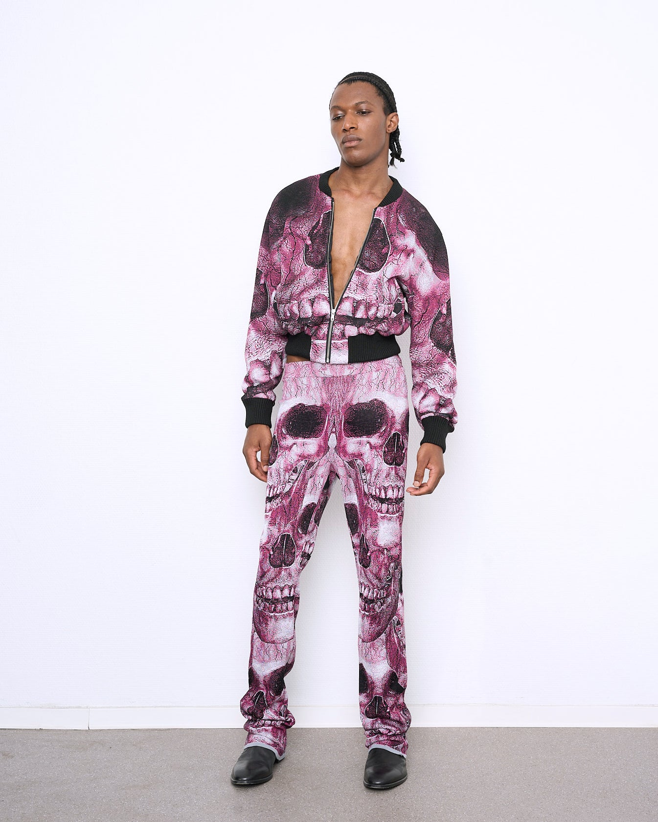 SKULL fine knit trousers pink