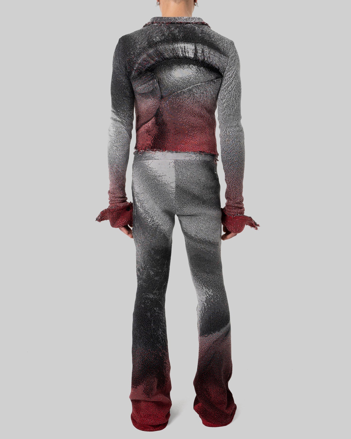grey distressed knit trousers