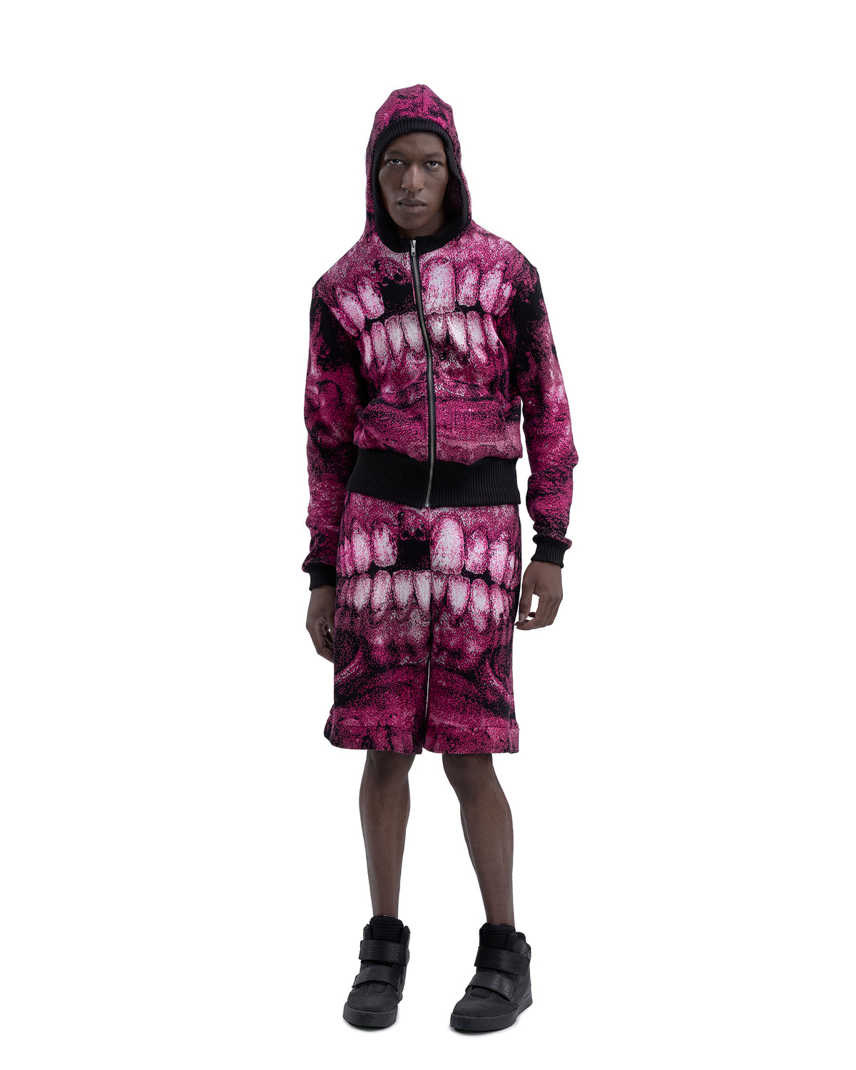 DENTES heavy knit hoodie PINK