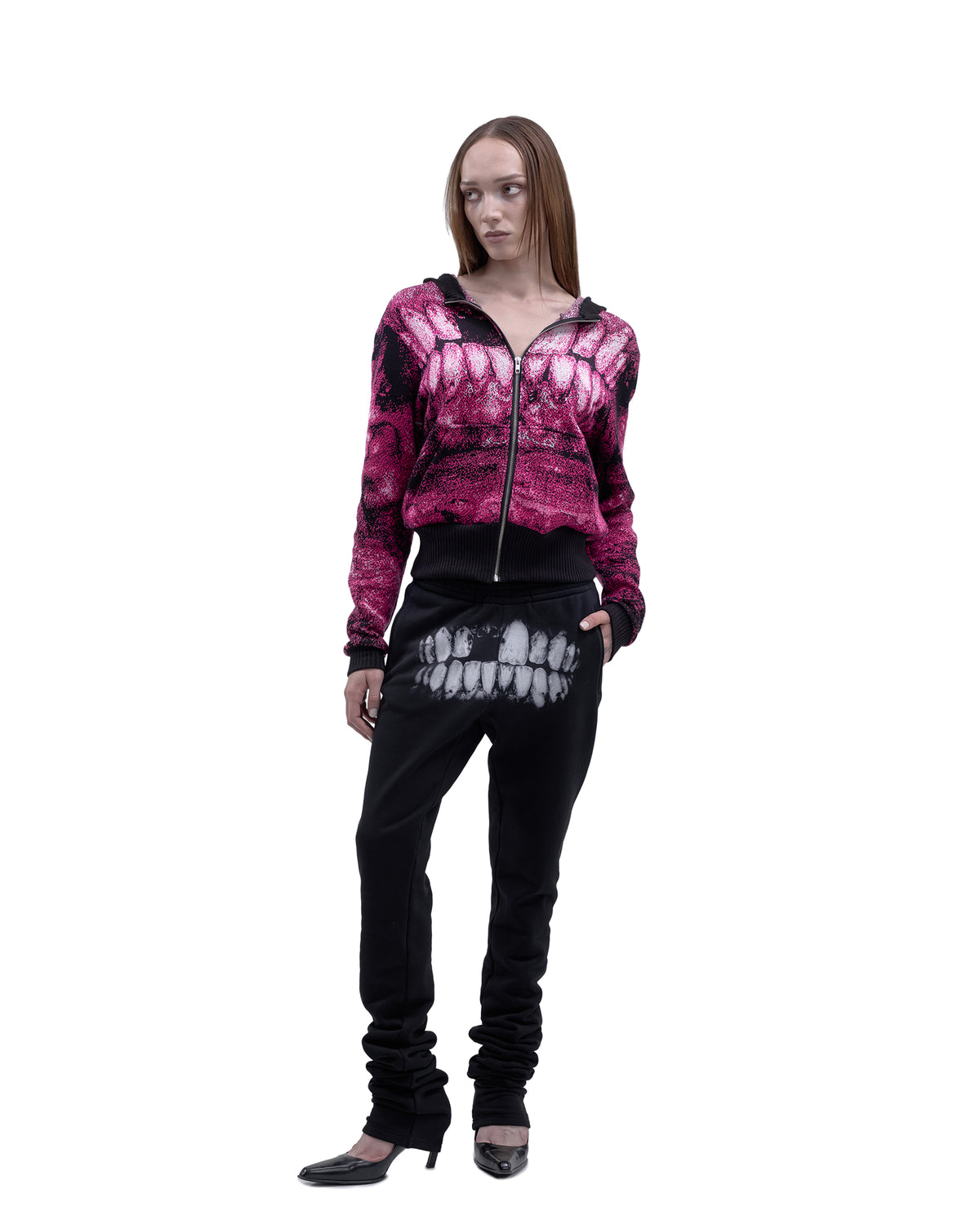 DENTES heavy knit hoodie PINK