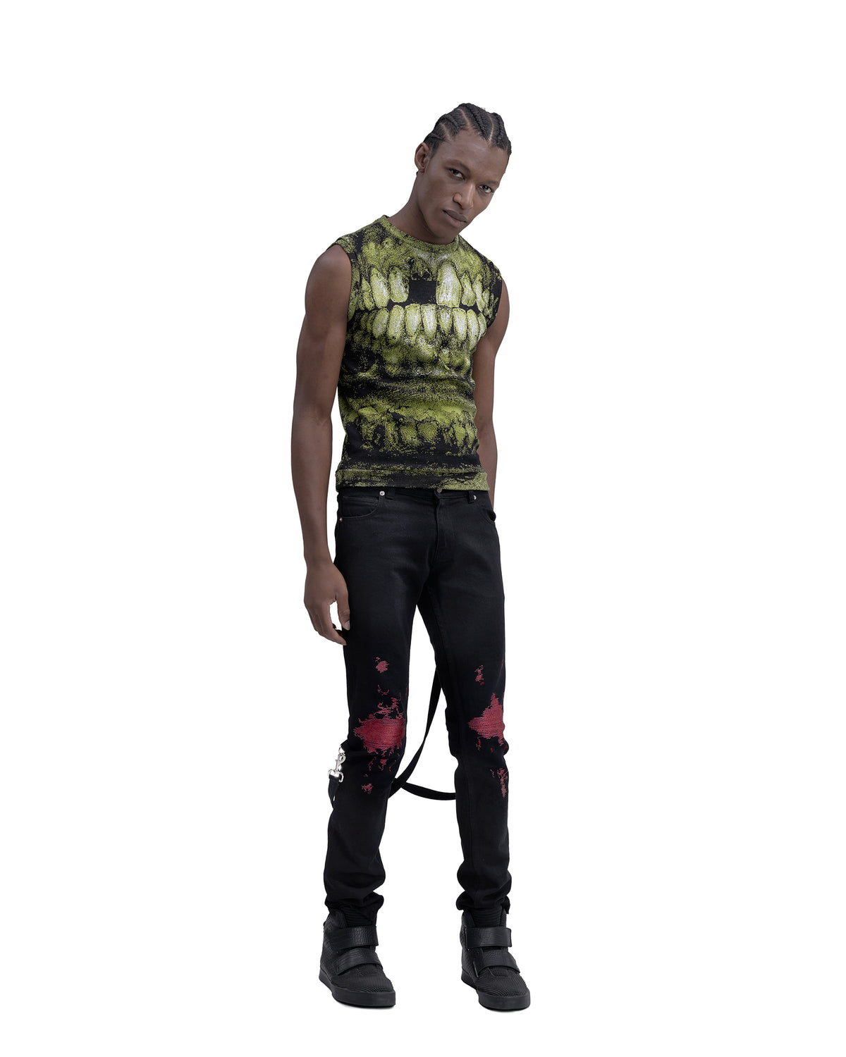 DENTES fine knit vest GREEN