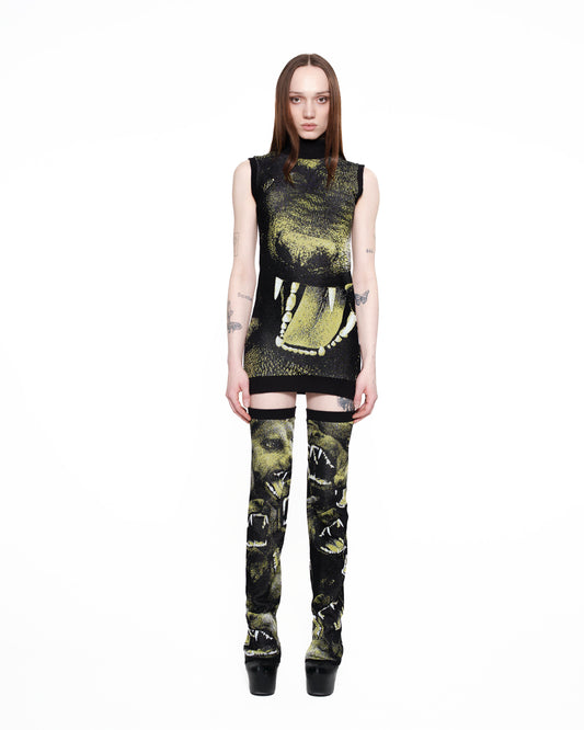 CANINE fine knit mini dress GREEN