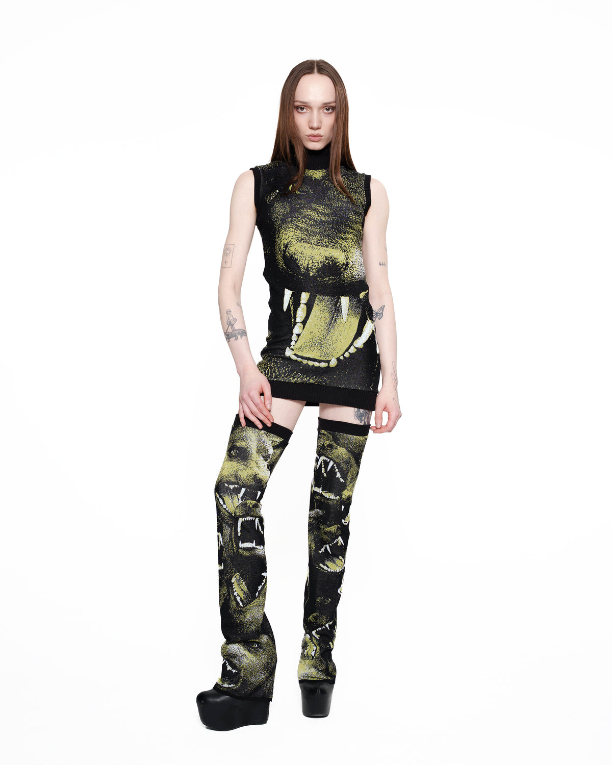 CANINE fine knit mini dress GREEN