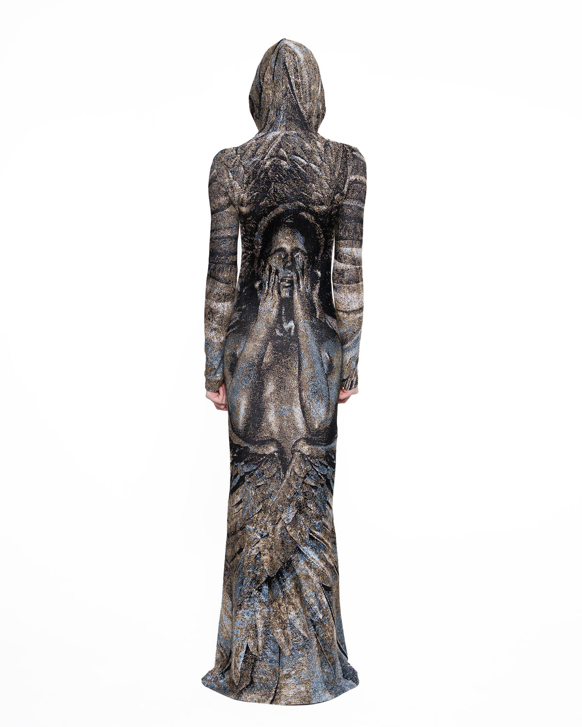 COVET fine knit hooded gown PATINA