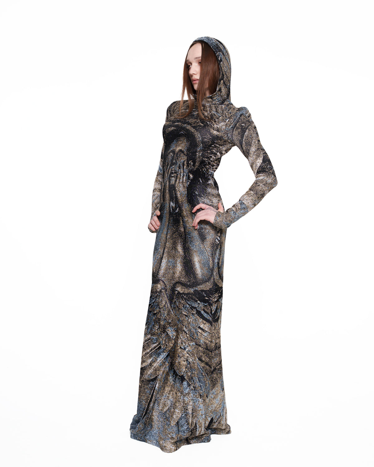 COVET fine knit hooded gown PATINA