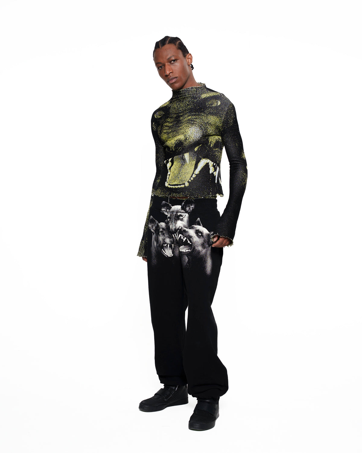 CANINE fine knit distressed turtleneck GREEN