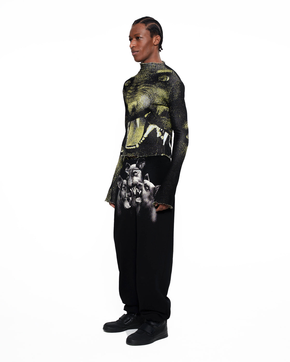 CANINE fine knit distressed turtleneck GREEN