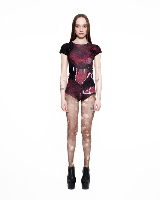 CANINE fine knit playsuit RED