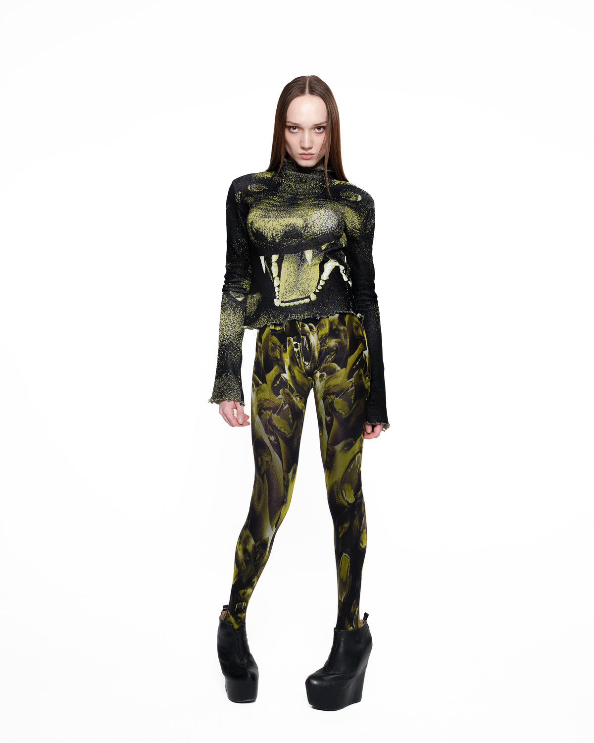 CANINE fine knit distressed turtleneck GREEN