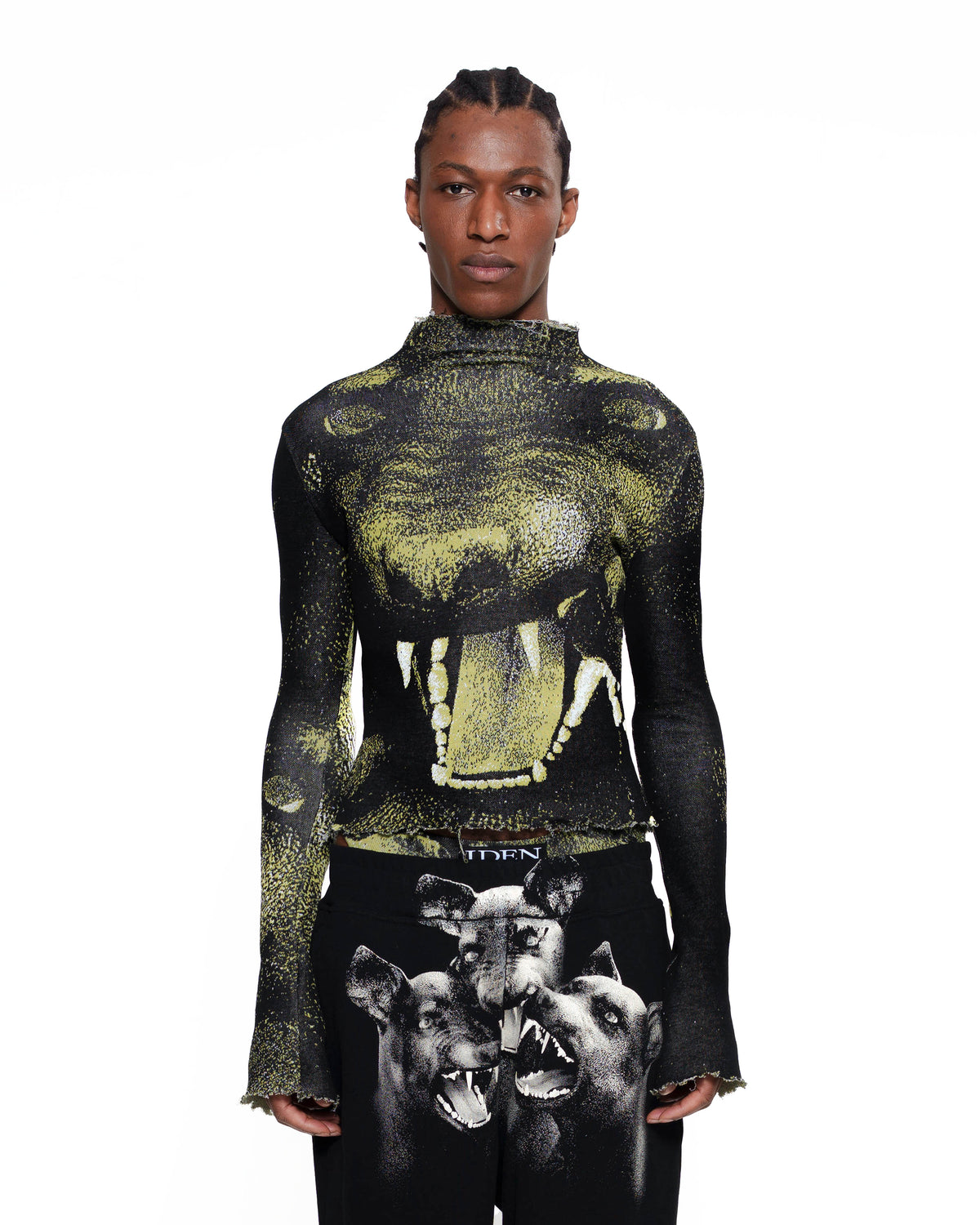 CANINE fine knit distressed turtleneck GREEN