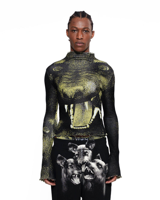 CANINE fine knit distressed turtleneck GREEN