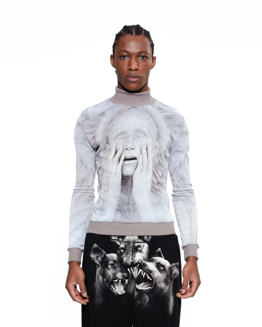 COVET fine knit turtleneck STONE