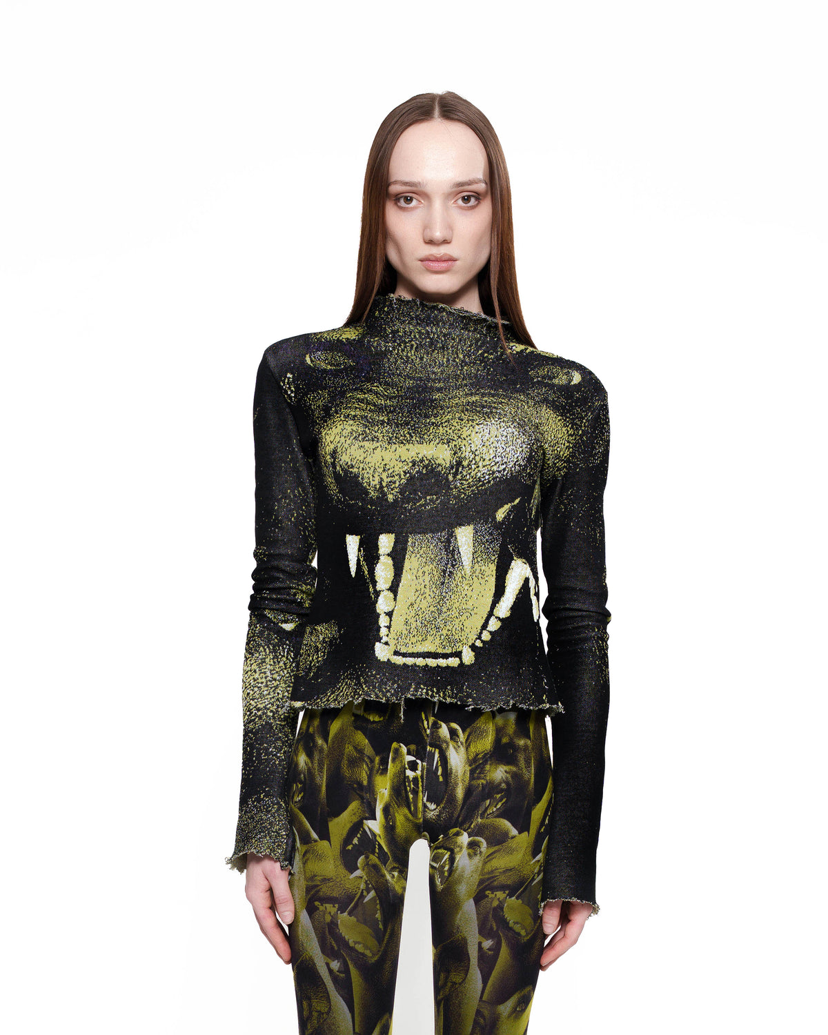 CANINE fine knit distressed turtleneck GREEN
