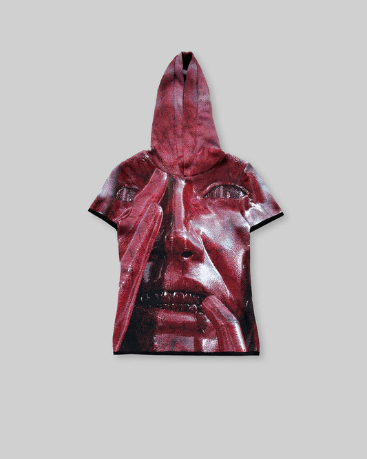 BLOOD OATH hooded fine knit top