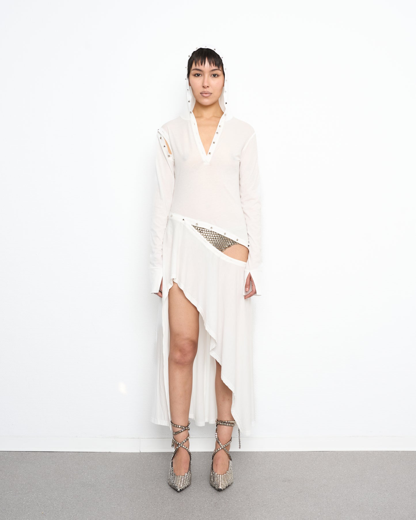 STUD detachable high low dress white
