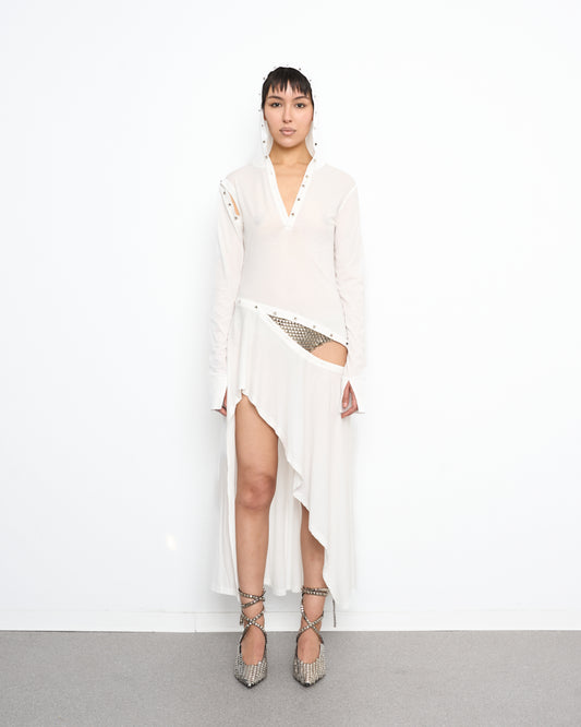 STUD detachable high low dress white