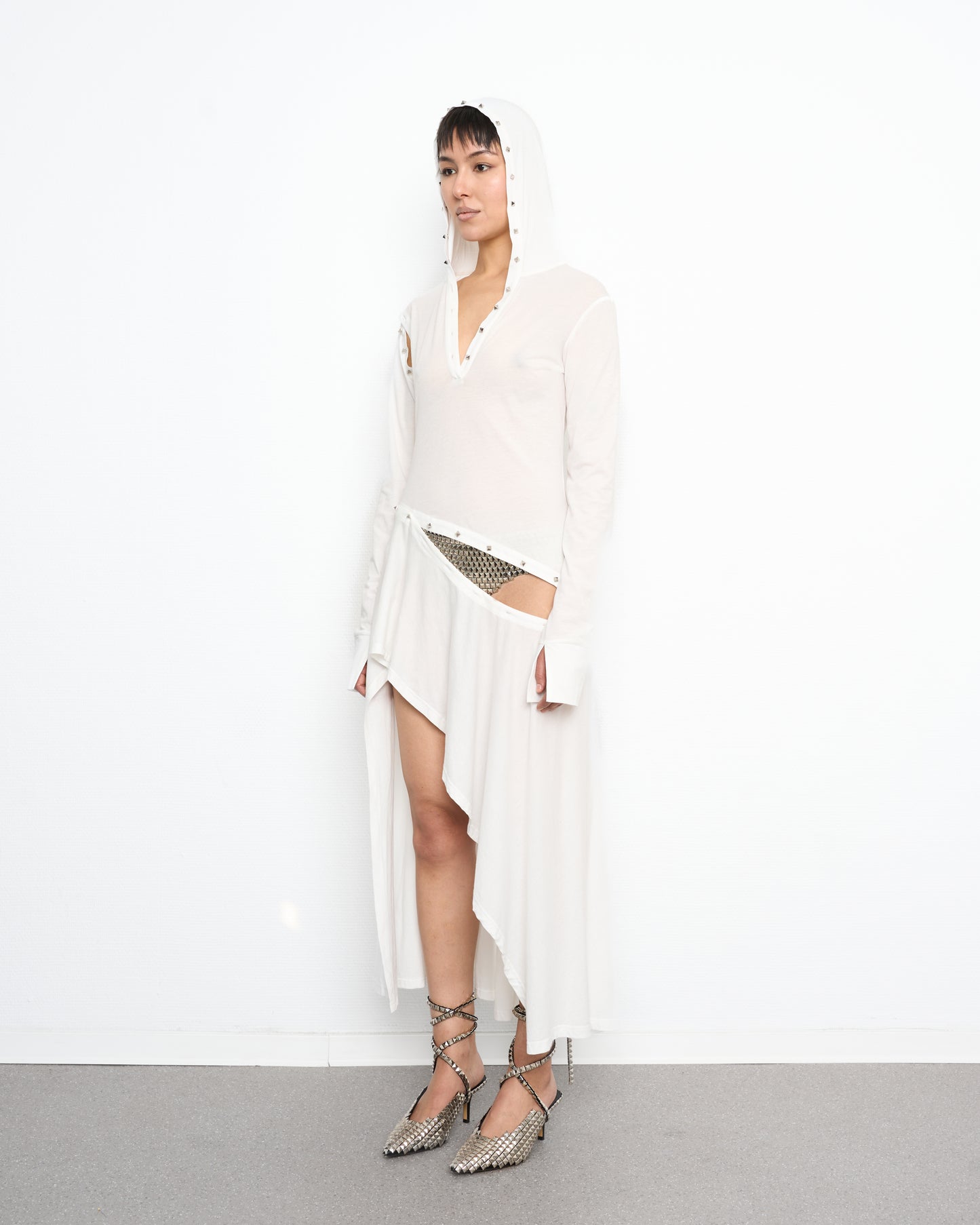 STUD detachable high low dress white