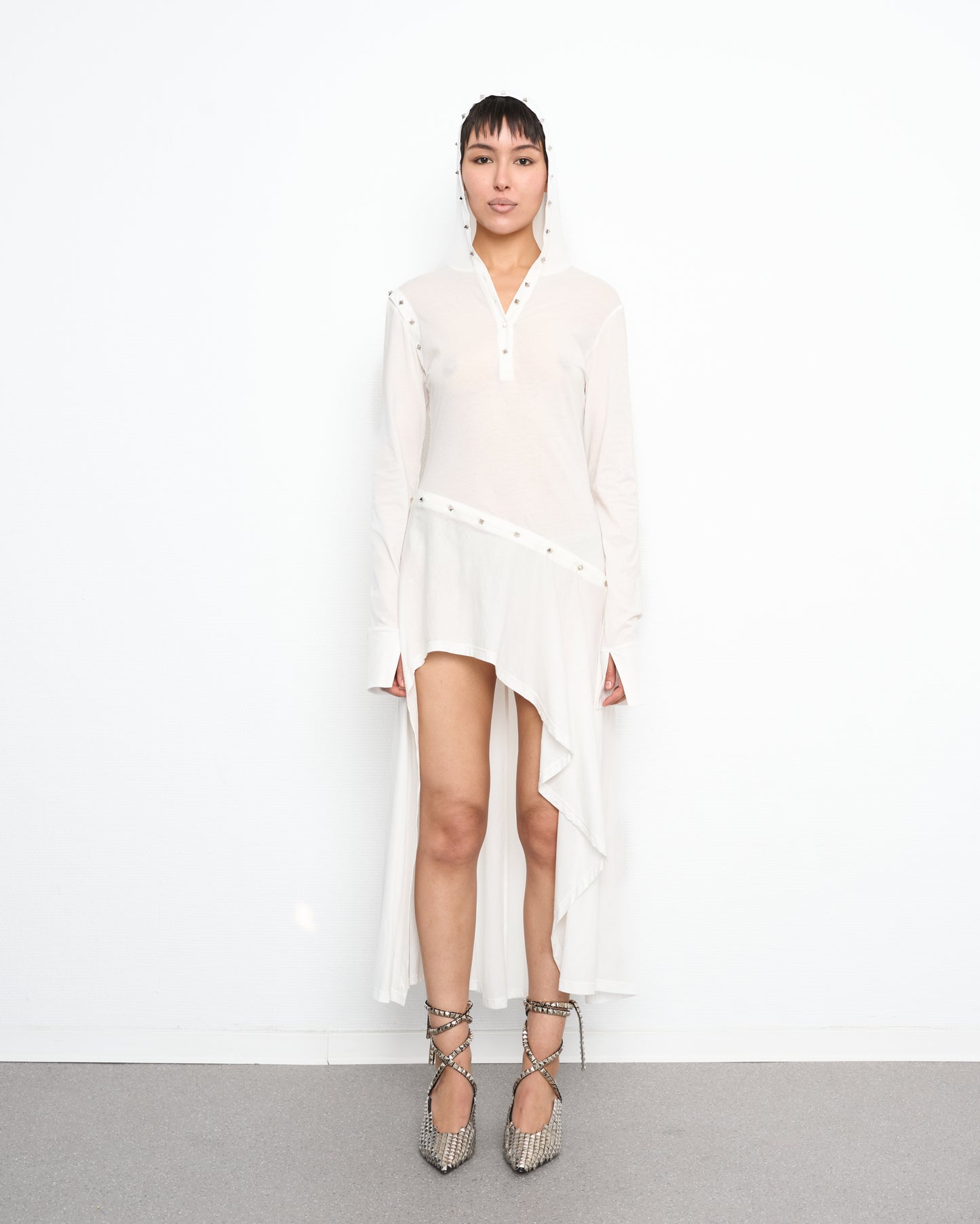 STUD detachable high low dress white