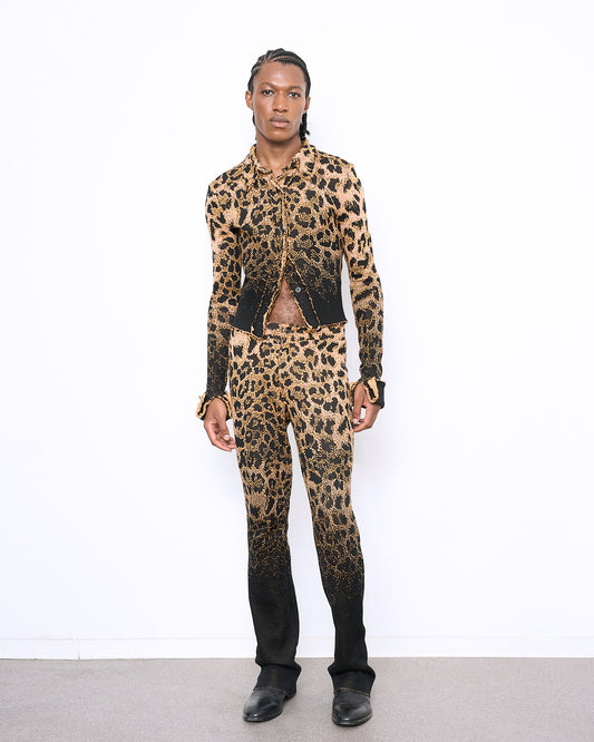 CHEETAH knit distressed button down