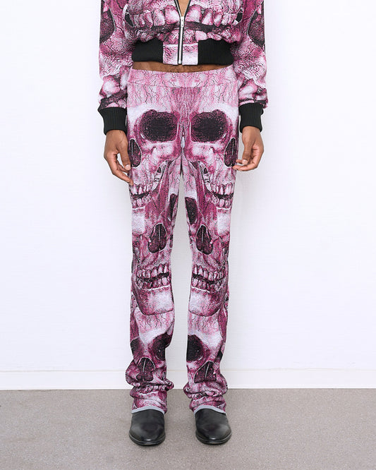 SKULL fine knit trousers pink