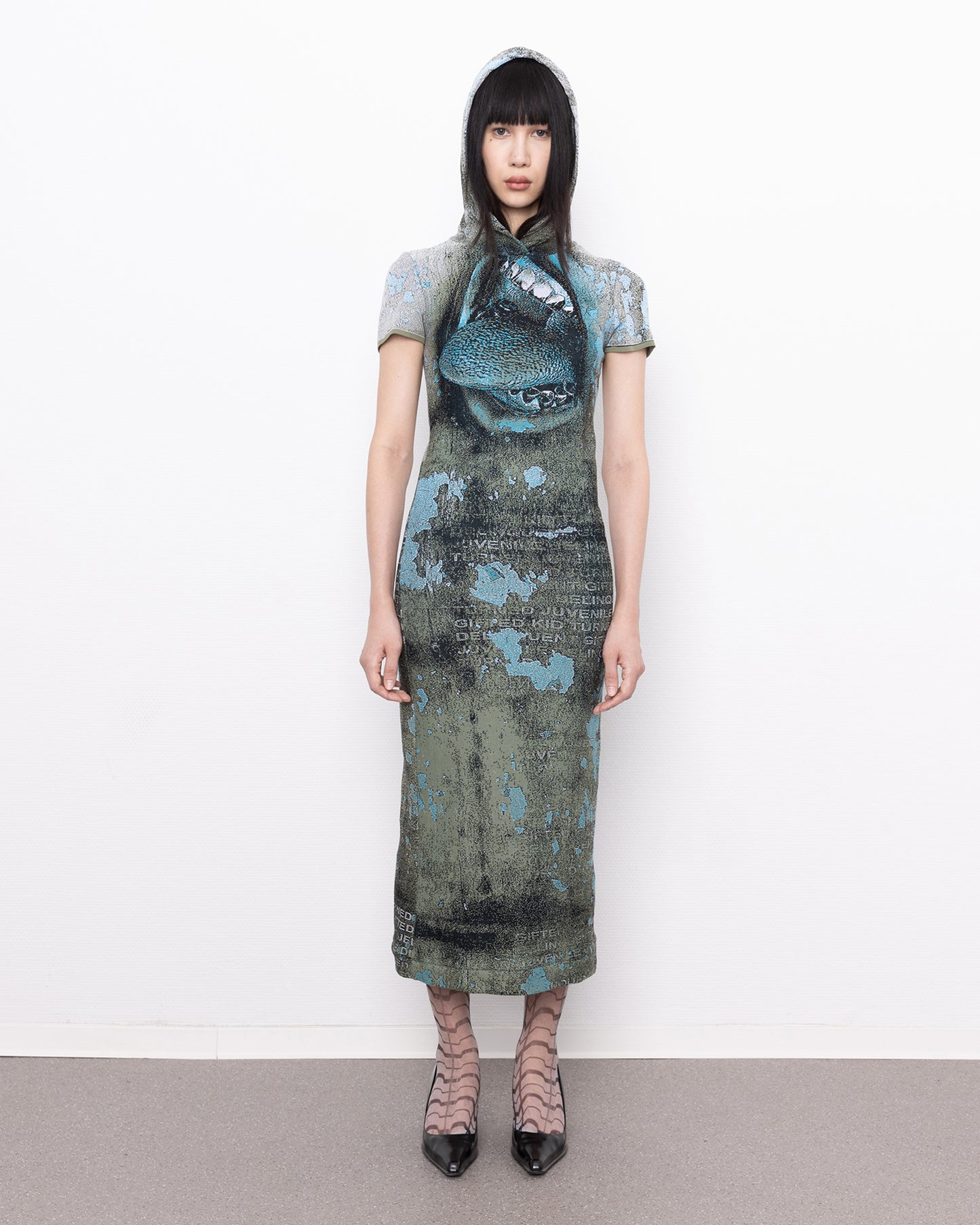 rune hooded fine knit dress