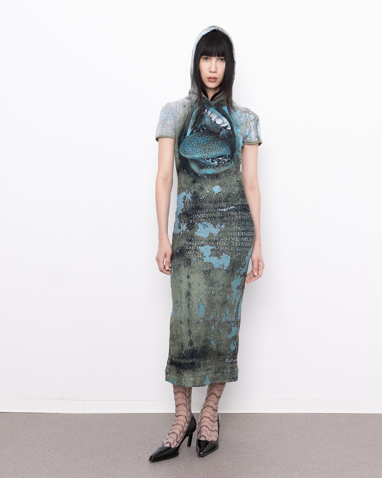 rune hooded fine knit dress