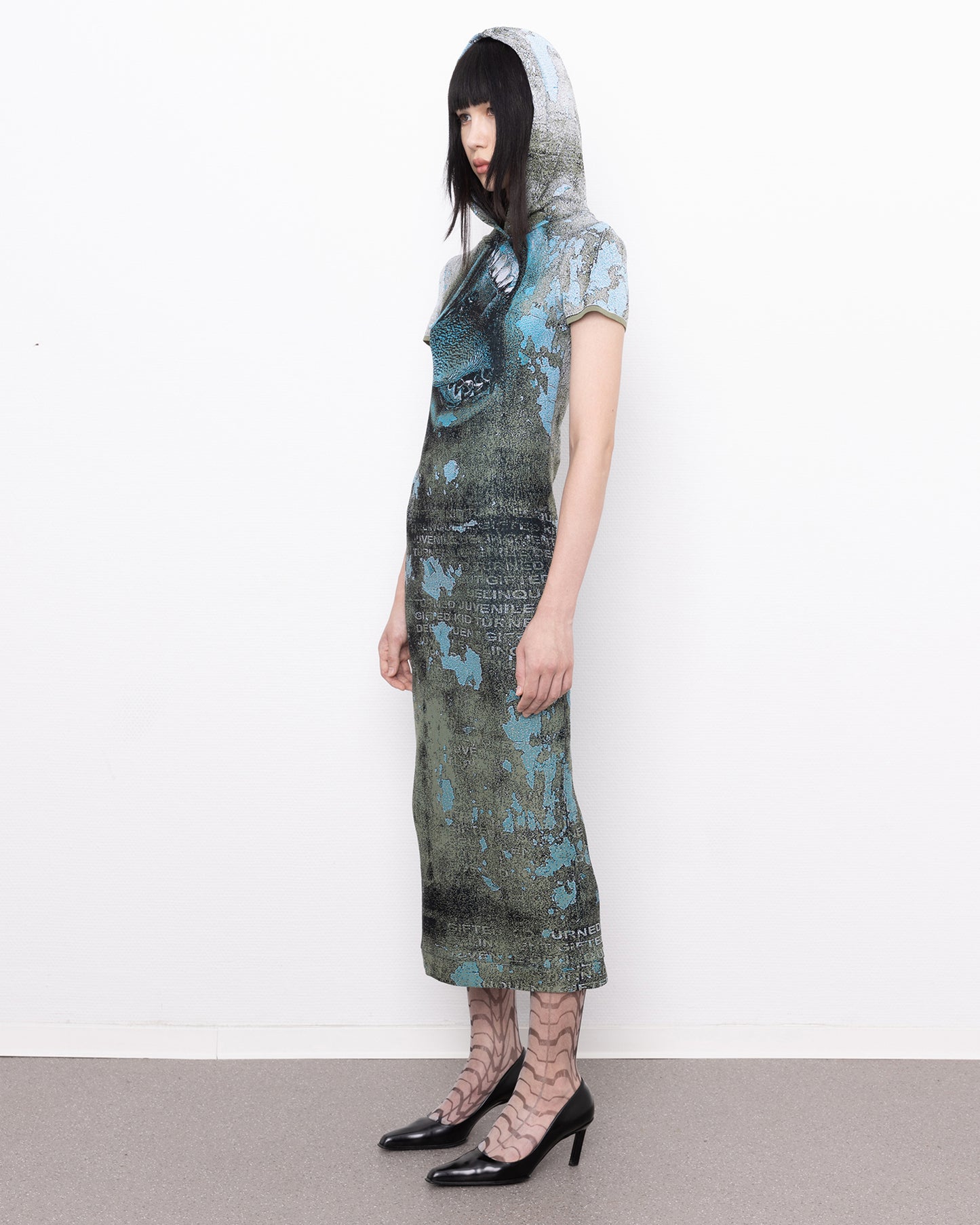 rune hooded fine knit dress