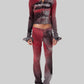 red distressed knit trousers